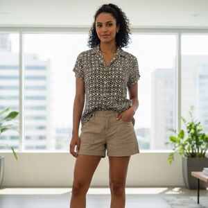 Jones New York Collection 100% Silk Geometric Print Button Down Blouse - Size 4